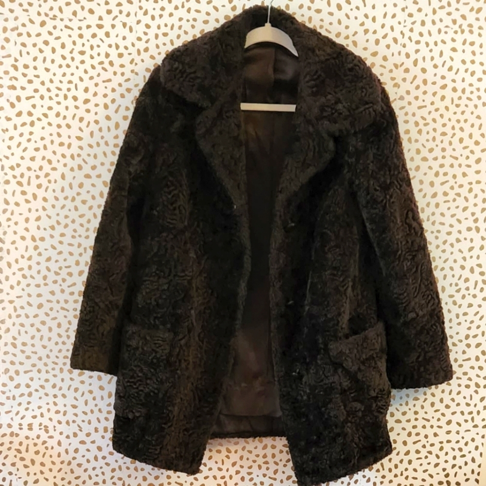 Vintage 1960s Russell Taylor Chocolate Brown Faux Persian Lamb Coat.